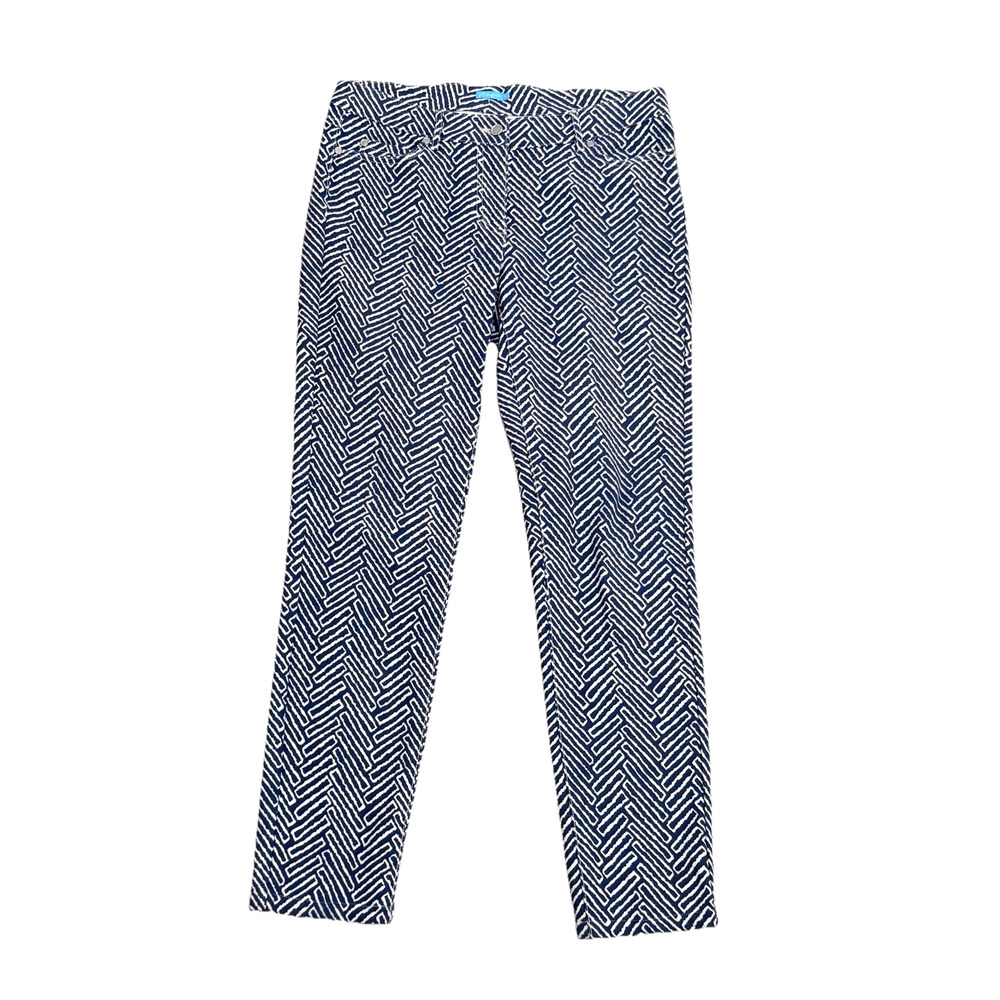 J. McLaughlin Lexi Blue Herringbone Geometric Jeans 8 Mid Rise Slim Leg Skinny